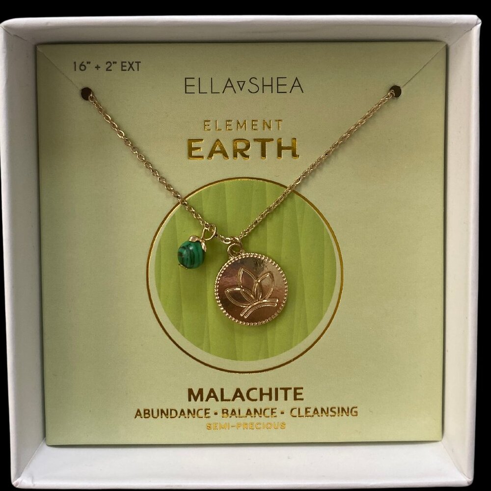 Ella Shea Element Earth Malachite Healing Crystal Stone Gold Colored Necklace